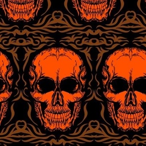 Goth vampire skull in black and orange. Large scale