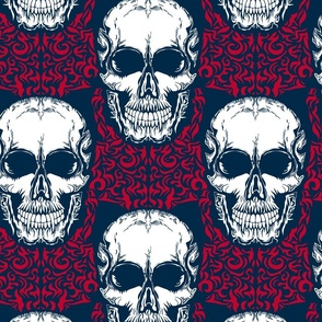 Halloween vampire skull in red and navy blue. Large scale