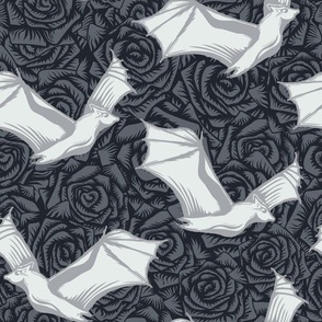 Bats and roses in gray. Large scale