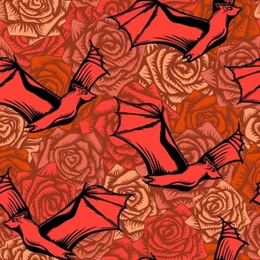 Bats and roses in orange. Large scale