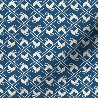 White Abstract Flying Birds with Geometric Diamonds on Blue Background