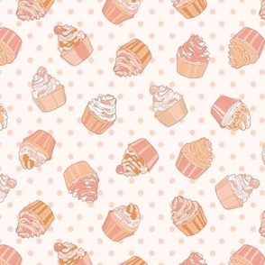 Cupcakes, pink and white, coral, polka dots, sml