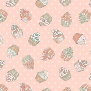 cupcakes, green and pink, polka dots, sml