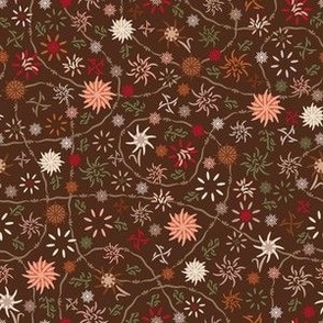 Ditsy fall floral in chocolate brown. Small scale