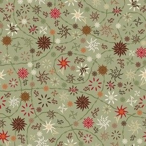 Ditsy fall floral in sage green. Small scale