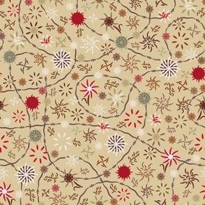 Ditsy fall floral in country tan. Small scale