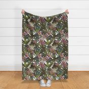 WARM TROPICAL LEAVES WITH MAUVE HIBISCUS FLOWERS 24