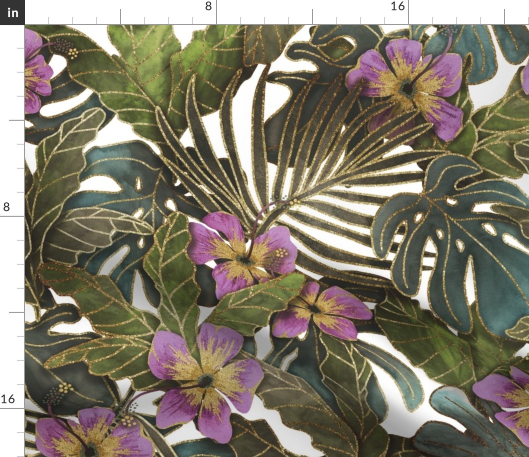 WARM TROPICAL LEAVES WITH MAUVE HIBISCUS FLOWERS 24