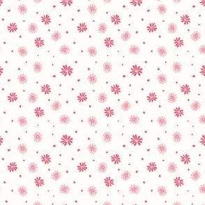 Scattered raspberry pink daisy on off-white background