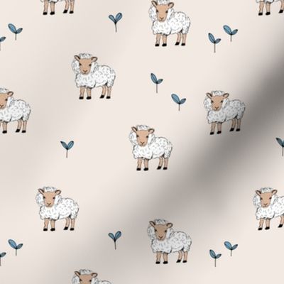 Day on the ranch - Little quirky sheep white beige blue