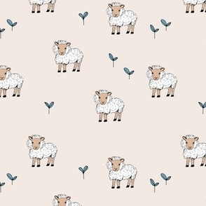 Day on the ranch - Little quirky sheep white beige blue
