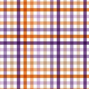 Halloween gingham plaid - little traditional checker texture for fall in purple orange beige on white