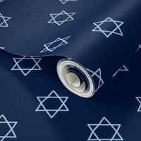 Little minimalist star of David - Jewish icon in freehand israel symbol style light blue on navy