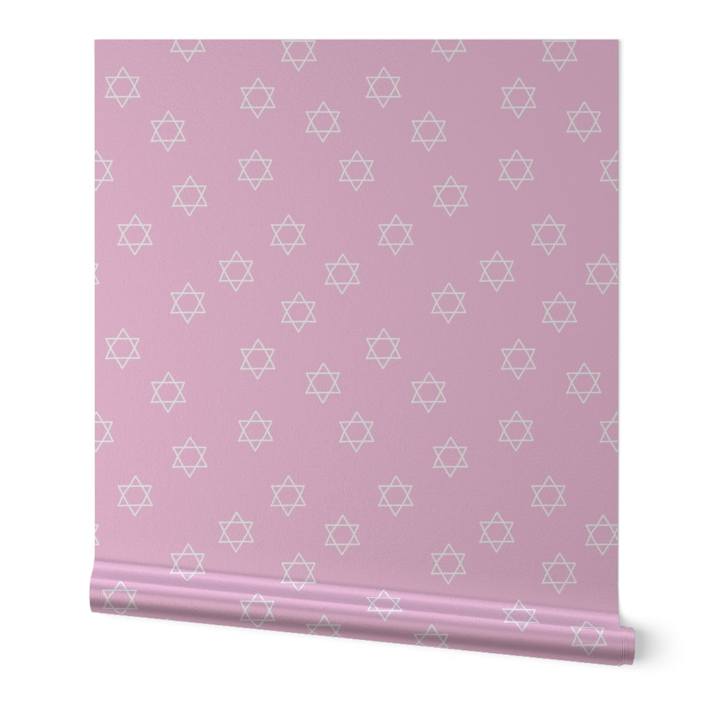 Little minimalist star of David - Jewish icon in freehand israel symbol style white on pink