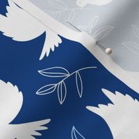 Freedom birds - symbol of independence and freedom peace doves with branches in minimalist style jewish eclectic blue