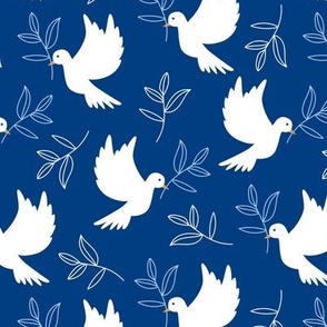 Freedom birds - symbol of independence and freedom peace doves with branches in minimalist style jewish eclectic blue