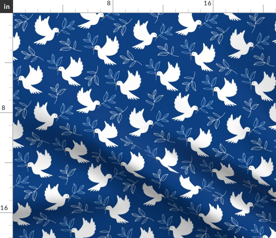 Freedom birds - symbol of independence and freedom peace doves with branches in minimalist style jewish eclectic blue