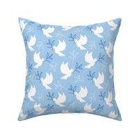 Freedom birds - symbol of independence and freedom peace doves with branches in minimalist style jewish light blue