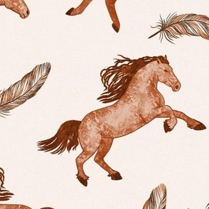 Brown Horses and feathers on cream background large
