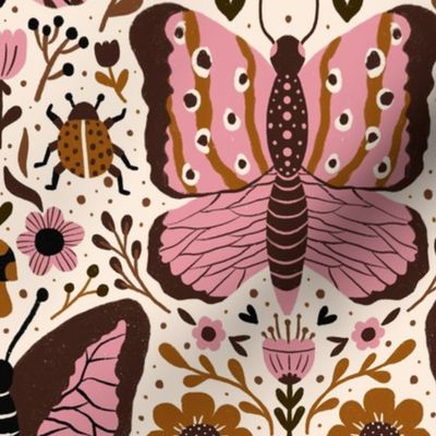 Butterflies, flowers, mushrooms and bugs - Pink