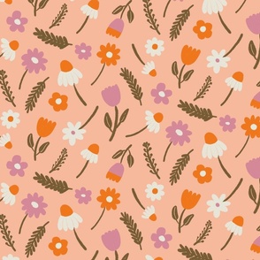 Wildflowers -coral background
