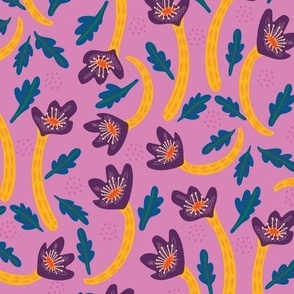 Dancing flowers (pink purple) 12" - Fun colorful flowers in a bold folk style. Also available in my tea towel collection and in other colorways.