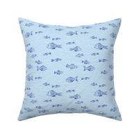 Little fish go for a swim under the sea, navy, blue, navy, waves, minimal, two colour