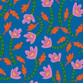 Dancing flowers (blue) 12" - Fun colorful flowers in a bold folk style. Also available in my tea towel collection and in other colorways.