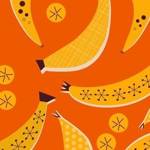Just bananas - retro cocktails on MCM orange  - large - by Nashifruitdesigns