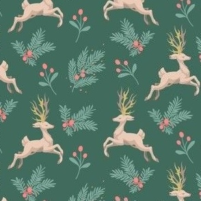 Rudolf Reindeer Evergreen Holly Berry // Teal & Pink // Small 