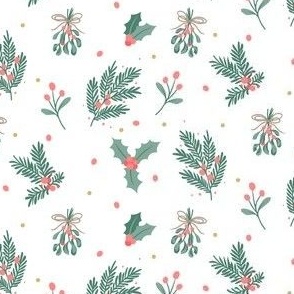 Christmas Holly Berry Mistletoe Evergreen Tree // Teal & Pink // Small 