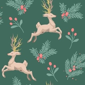 Rudolf Reindeer Evergreen Holly Berry // Teal & Pink // Medium 