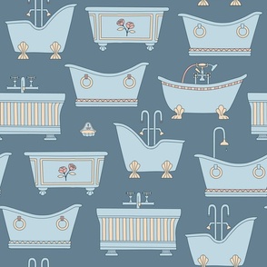 (L) Vintage bathtubs, Vintage bathroom denim blue