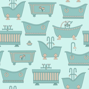 (L) Vintage bathtubs, Vintage bathroom turquoise cream 