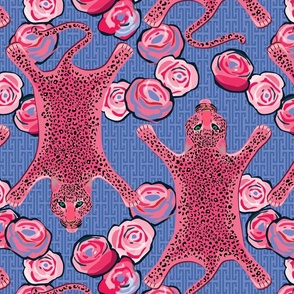 Pink Leopard skins on pattern blue