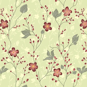 delicate flowers in shades of red on a light green background  - medium scale