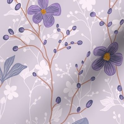 delicate flowers in shades of Amethyst / purple on vibrant lilac - medium scale