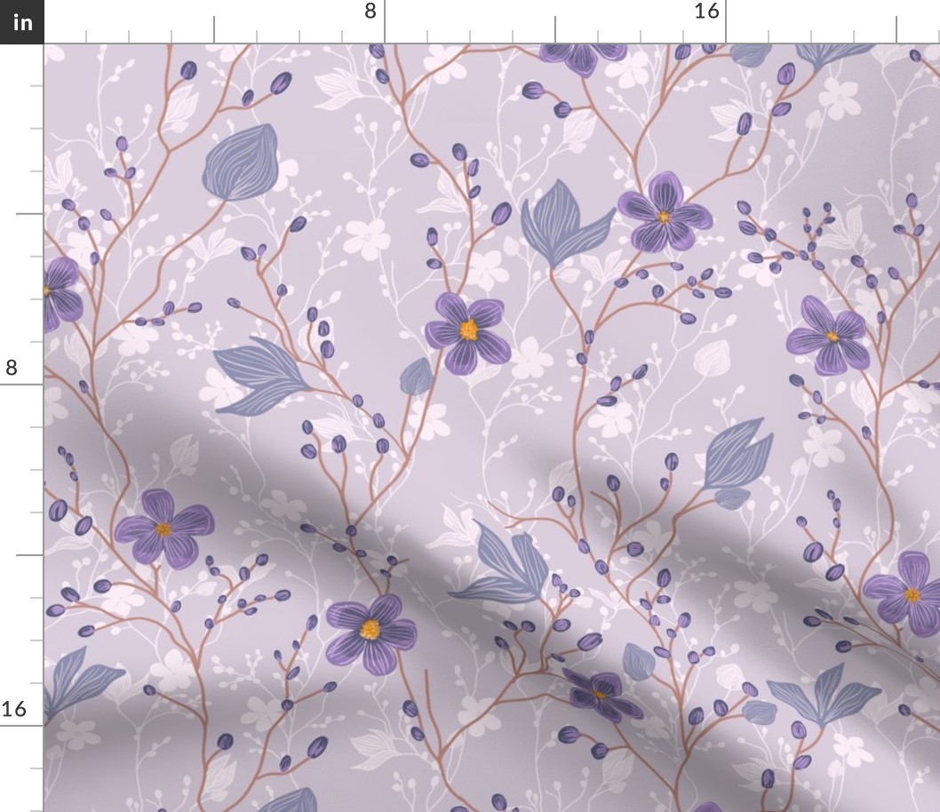 delicate flowers in shades of Amethyst / purple on vibrant lilac - medium scale