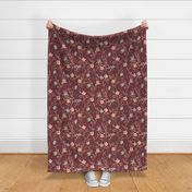 delicate flowers in shades of pink on a  warm burgundy background  - medium scale
