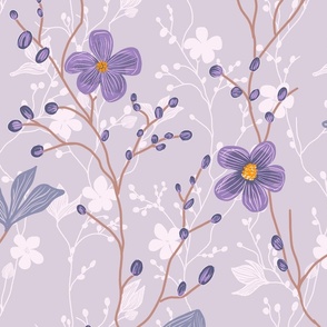 delicate flowers in shades of Amethyst / purple on vibrant lilac - large scale