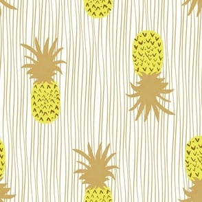Yellow and Golden Pineapples With White Background and Golden Lines Large Scale