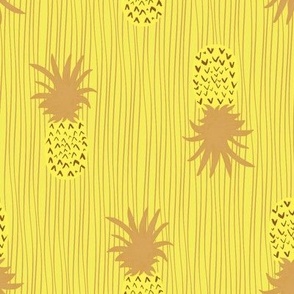Yellow and Golden Pineapples With Lime Green Background and Golden Lines Large Scale