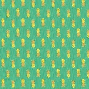 Yellow and Golden Pineapples with Ocean Green Background and Golden Lines