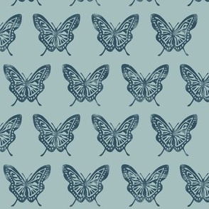 (small scale) Butterflies - Block Print Butterfly - blue on blue - LAD23