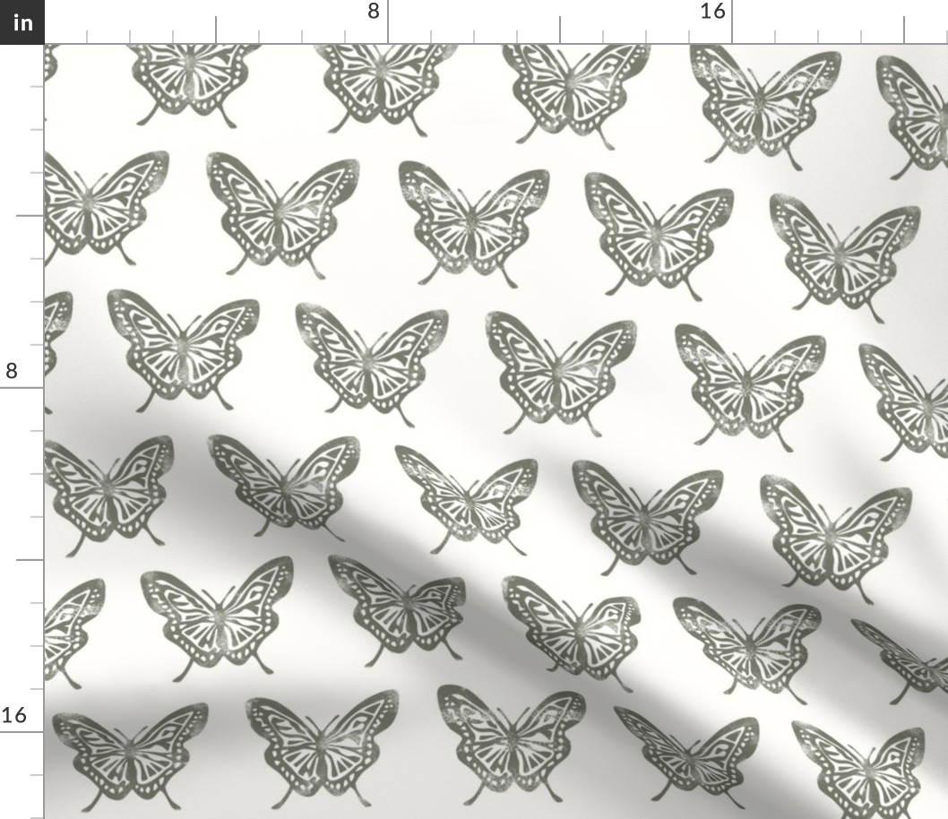 Butterflies - Block Print Butterfly - olive - LAD23