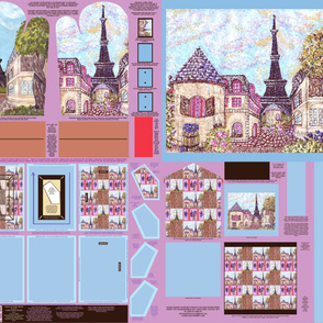 Cut And Sew Paris Inspired Cityscape And Pointillism Fabric Pattern To Make Photo Frame, Oven Mitt, House Shaped Oven Mitt, Brooch, Pot Holder, And Wall Hanging Or Quilt Patch, by Kristie Hubler