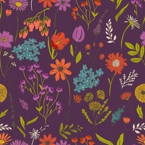 wildflower meadow on dark purple