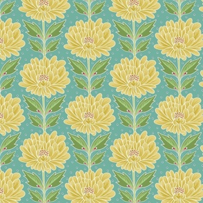 Art Nouveau Style Gigantic Floral - blue mustard 