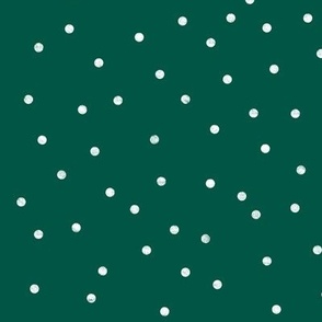 White random dots on dark forest green, large scale Christmas confetti 