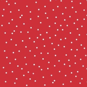 White random dots on crimson red, small scale Christmas confetti 